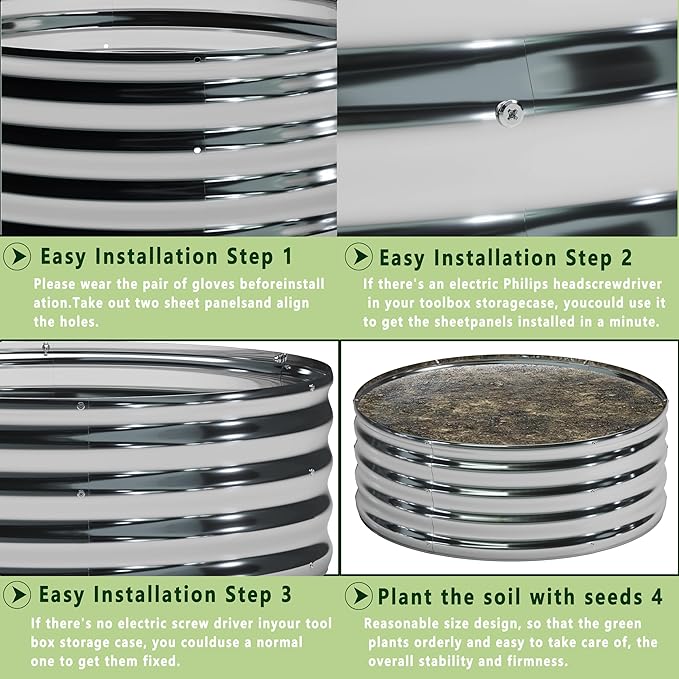 DIIYIV 2x2x1.3FT Galvanized Raised Garden Bed Kit,Vegetable Boxes-Round Metal Flower Box,Large Planter Raised Beds Outdoor Garden for Planting,Fruit,Herb-Silver