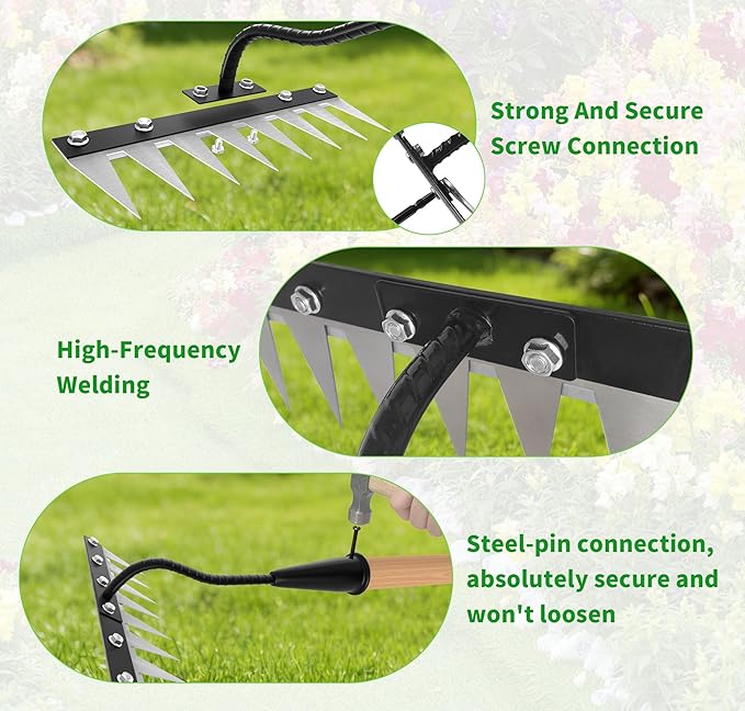 Iron Weed Rake with Wooden Long Handle 2.0, 8 Teeth Weed Puller Tool Heavy Duty, Manual Gardenia Weeding Rake Tool for Yard, Lawn and Garden, 71Inch