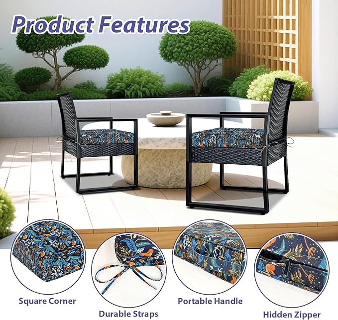 IPYNBAP Outdoor Chair Cushions Set of 4,Waterproof Outdoor Seat Cushions for Patio Furniture,Patio Chair Cushion with Handle and Ties, Out Door Chair Pads,18.5" x 16" x 3", Black Nightingale