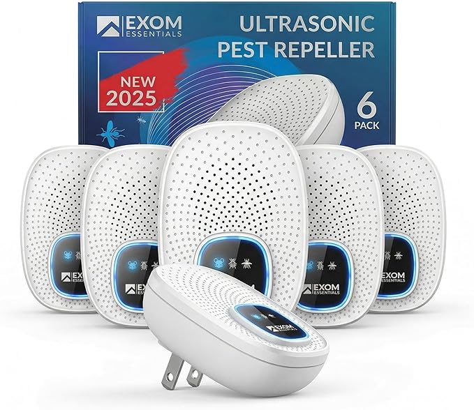 GRX-25 Ultrasonic Pest Control 6-Pack: Indoor Plug-in Mice, Rodent, Squirrel, Insect Repellent & Roach, Ant, Spider,Bats, Bed Bug, Squirrel, Flea and Mouse Trap Alternative for Home