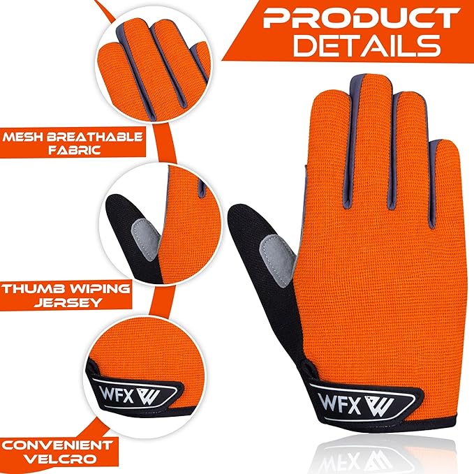 WFX Cycling Gloves Toddler Mountain Bike Handlebar Grips Gel Padding Full Finger Baseball Glove Workout Football Gloves Youth Boys 6-12 Kids Gardening Gloves MTB Gloves
