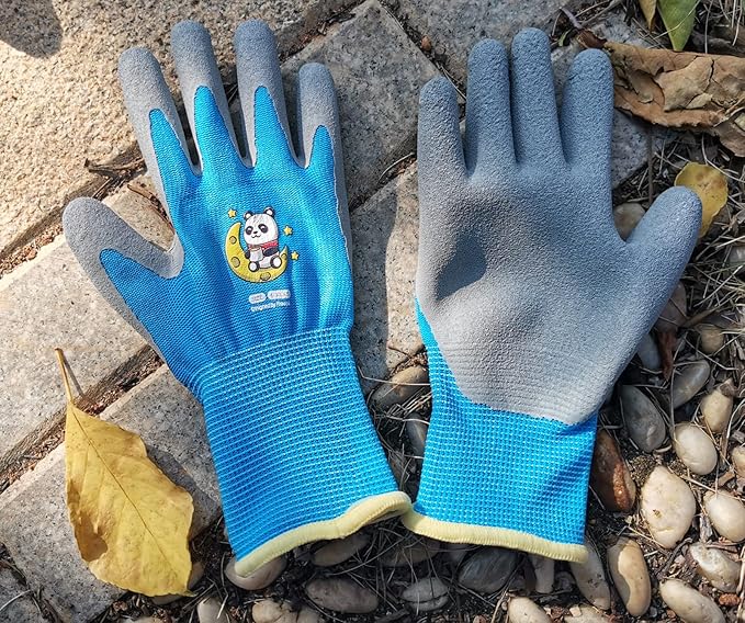 KDK Ages 5-7 Kids Gardening Gloves,Yard Work Gloves for Toddlers, Youth, Girls, Boys, Childrens, Soft Safety Rubber Glove (XXS Age 5-7, 3 Pairs Yellow, Light Blue & Pink)