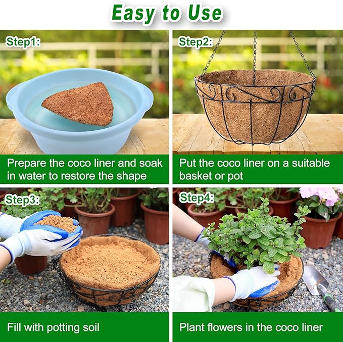 REMIAWY Hanging Basket Coco Liners, Coconut Planter Basket Liners 6 Packs 10 Inch 100% Natural Round Coco Fiber Replacement Liner for Hanging Basket Plants Outdoor Garden Flower Pot Vegetables