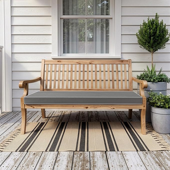 MIULEE Dark Grey Outdoor Bench Cushion 45x18x3 Inch Waterproof 3-Year Color Fastness Patio Furniture Cushions for Porch Swing, Garden Bench Sofa Couch with Adjustable Ties No Slip Design
