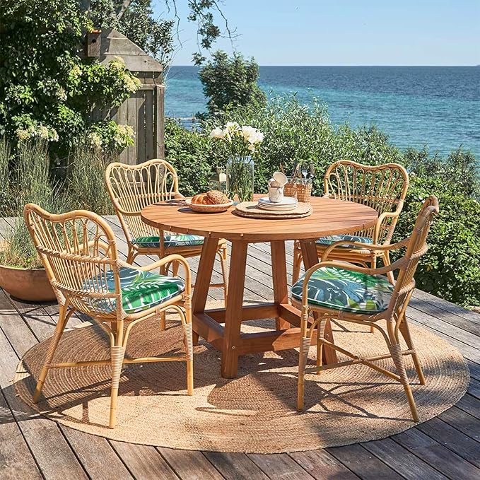 Outdoor Chair Cushions 16"x17" Set of 4, Water Resistant Patio Chair Pads with Ties, Seat Cushions for Home Garden Furniture Decoration, Islamorada Blue Green