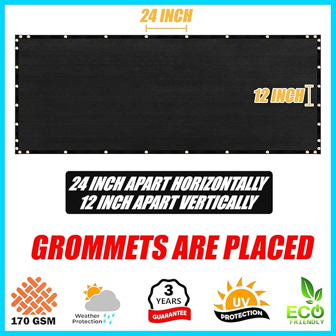 ShadeMart 4' x 139' Fence Privacy Screen Black Heavy Duty 170 GSM Fencing Mesh Shade Net with Grommets & Zip Ties, 90% Blockage Fence Screen for Balcony Yard Outdoor Garden Pool (We Customize Size)