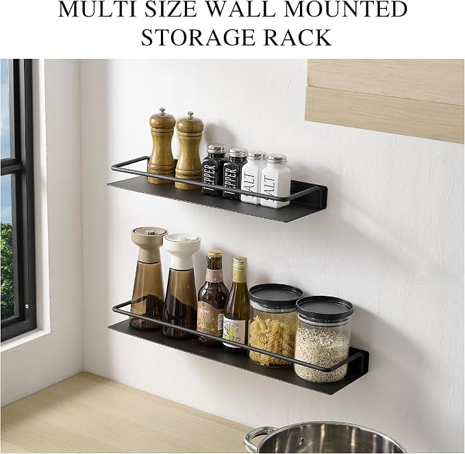 RFOUO 8 Inch Small Metal Wall Shelf with Guard Rail,Black,1 Pack | Small Bathroom Shelf, Wall Mounted, Aluminum Floating Shelf, For Toothbrush Perfume Spice,Bathroom Bedroom Kitchen