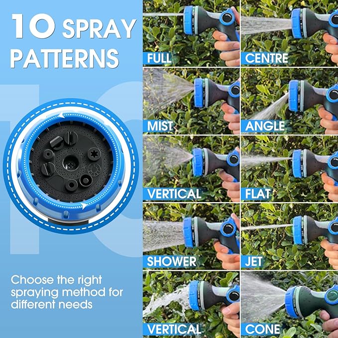 Garden Hose Nozzle,Hose Spray Nozzle with Adjustable 10 Watering Patterns,Slip Resistant High Pressure Water Hose Nozzle Sprayer for Plants & Lawns Watering,Car Washing and Pet Showering