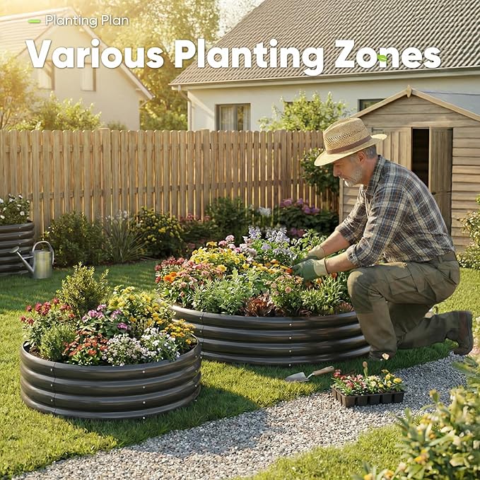 KING BIRD Raised Garden Bed Galvanized Round Planter Box Outdoor for Gardening, Plants, Vegetables, Flowers, Silver, 47x47x12 in 4 Packs