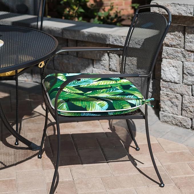Outdoor Chair Cushions Set of 4, Water Resistant Patio Chair Pads with Ties, Seat Cushions for Home Garden Furniture Decoration, 16"x17", Hanalei Lagoon