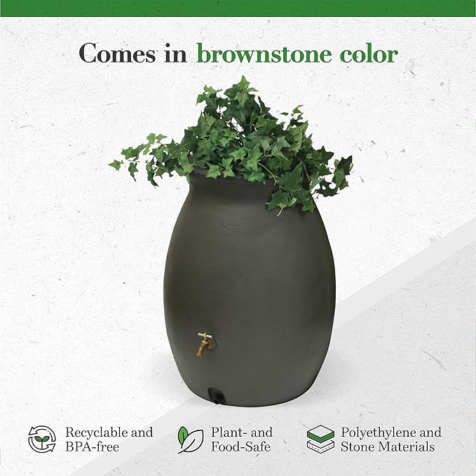 Algreen Products Castilla Rain Barrel 50-Gallon, Brownstone