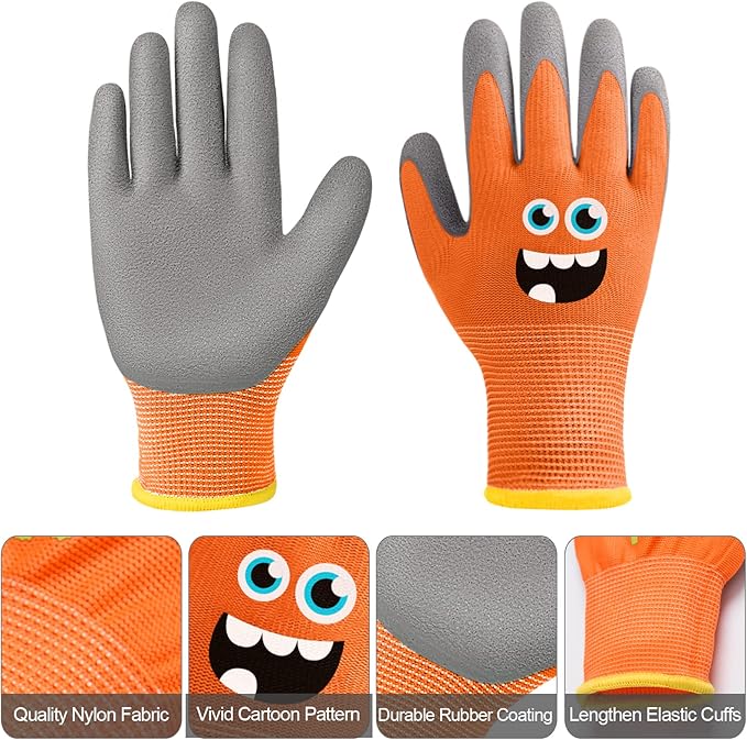 6 Pairs Kids Gardening Gloves Children Work Gloves Rubber Coated Garden Gloves for Kids Toddlers (Large (Age 9-11))