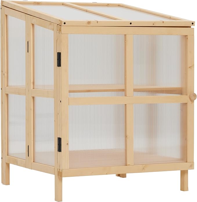 Echo Voyage 2 Tier Foldable Cold Frame Greenhouse, Portable Wooden Greenhouse Garden Cold Frame Raised Planter Box with Shelves (Natural Wood)
