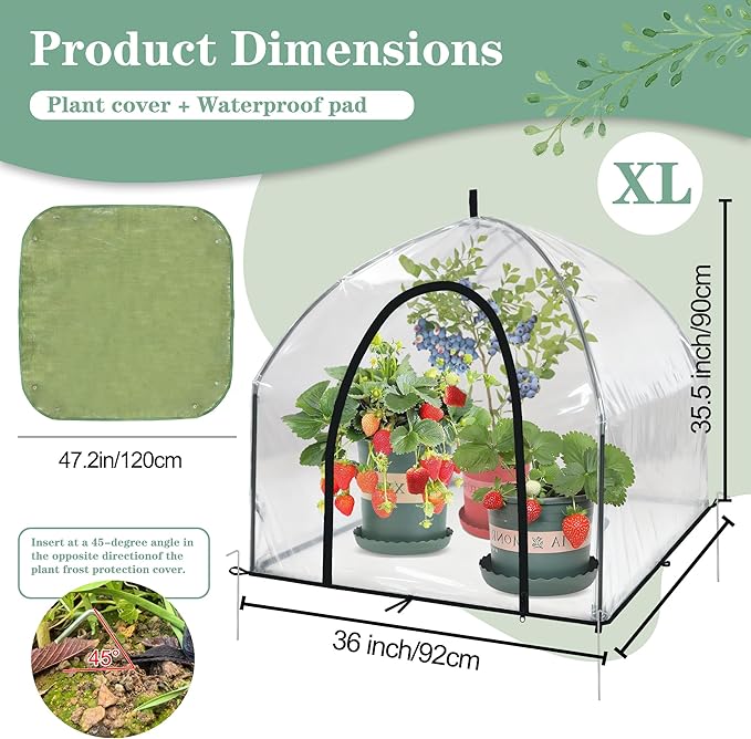 Portable Plant Cover Tent with Waterproof Base for Garden Indoor/Outdoor Tabletop Mini Greenhouse for Seed Starting Humidity Small Plants, Plant Protection from Animal for Raised Bed(XL-PVC - 1PCS)