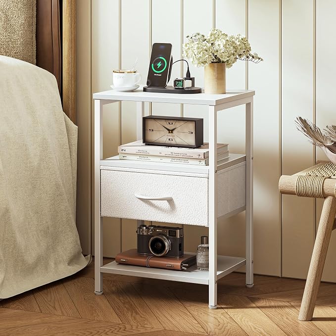 SUPERJARE Nightstand Set of 2 with Charging Station, USB-C Port, End Tables