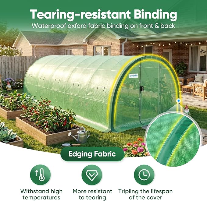 Quictent 25x10x6.6 FT Premium Greenhouse for Outdoors with 2 Door Frames, Reinforced Top Structure & Cover, Large Heavy Duty Walk-in Tunnel Hoop Green House for Garden Backyard Flower Winter, Green