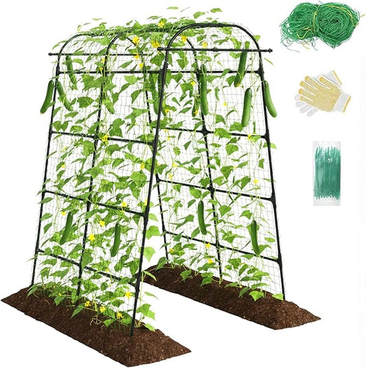 7Ft Garden Arch Trellis for Climbing Plants Outdoor, Heavy Duty Coated Metal Cucumber Trellis for Raised Beds, Tall Steel Gardening Arbor for Vegetables, Tomatoes, Grape, Bean (83’’ x 49’’ x 63’’)