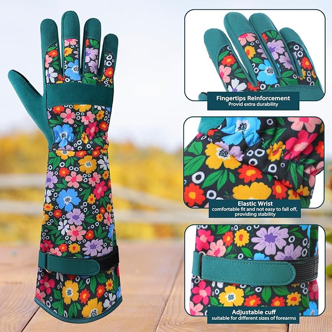 Trifabricy Gardening Gloves for Women, Leather Long Garden Gloves with Grip, Thorn-Proof Puncture-Resistant Work Gloves