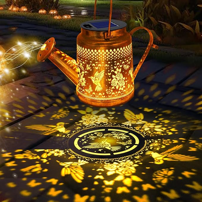 2 Pack Solar Lanterns Outdoor Waterproof, Gift for Mom Grandma Women Wife Daughter Mother's Day, Hummingbird Watering Can Garden Light With Shepherd Hook, Solar Path Light Yard Art Outside Patio Decor