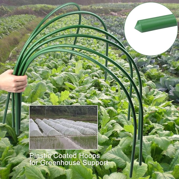 Greenhouse Hoops, 6 Pack Plant Support Garden Stakes, Rust-Free Grow Tunnel 4ft Long Steel with Plastic Coated Support Hoops for Garden Fabric, Garden Netting - 18.9"H x 18.9"W