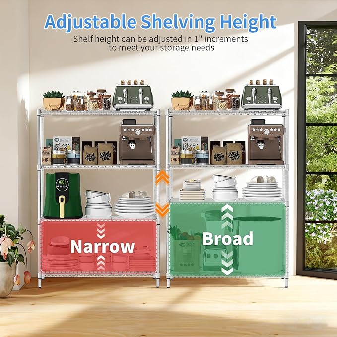 BestOffice | 4-Tier Wire Shelf | 36" x 14" x 54" | Chrome