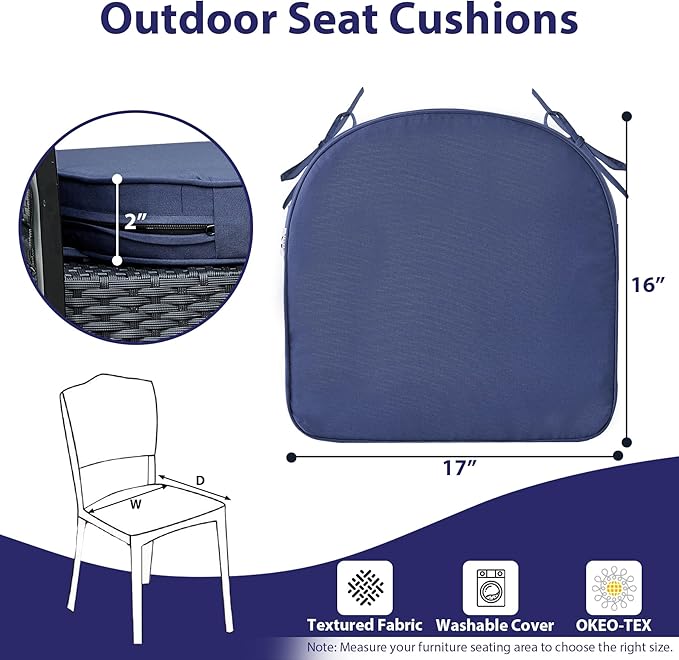 IPYNBAP Outdoor Chair Cushions Set of 4 -Waterproof Outdoor Seat Cushions for Patio Furniture, Patio Chair Cushion with Handle and Ties, Round Out Door Chair Pads,17" x 16" x 2", Navy Blue