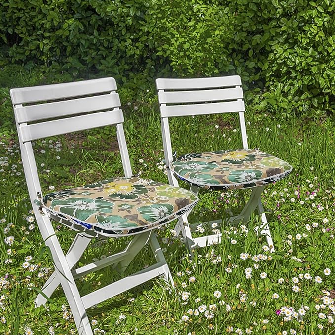 SleepMan Outdoor 17"x16" Chair Cushions with Ties Set of 2, Water Resistant All Weather U-Shape Seat Pads for Patio Garden Furniture Indoor (Set of 2, Cabbage)