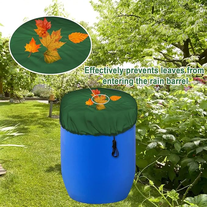 39“ Mesh Cover for Rain Barrel with Drawstring 2Pcs Rain Water Bucket Screen to keep Leaves and Debris from Falling into Bucket Green