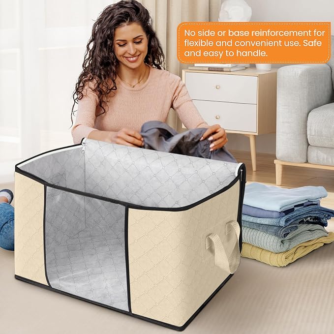 Fab totes 90L Clothes Storage, Foldable Thick Fabric Blanket Storage Bags
