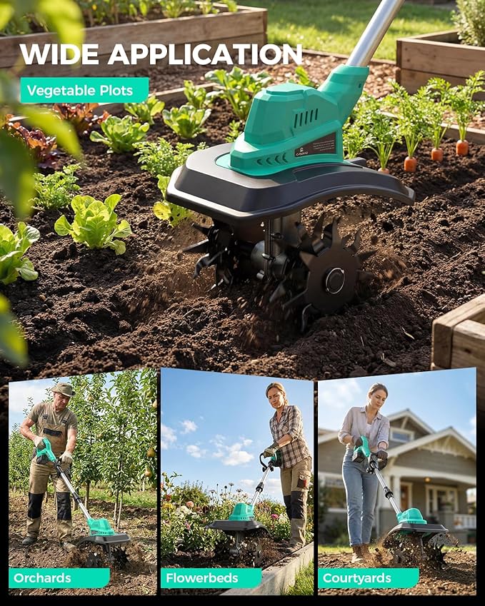 21V Cordless Tiller Cultivator for Gardening, 350 RPM Electric Garden Tiller with 2×3.0Ah Batteries, 9-Inch Tilling Width 7-Inch Depth Lightweight Hand Tiller for Soil Cultivation, Lawn, Composting