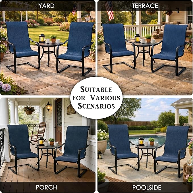 Kozyard C-Spring Patio Chairs Set of 2 High Back Dining Chairs Breathable Textilene Fabric Sturdy Metal Frame for Backyard, Lawn, Deck (NavyBlue, C-Spring)