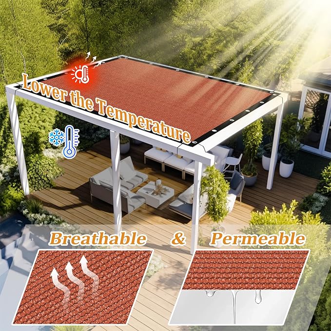 Shade&Beyond Customized Size 4' X 4' Shade Cloth with Grommets, 90% UV Protection UV Protection Mesh Tarp Sun Screens for Patio GN01, Rust Red