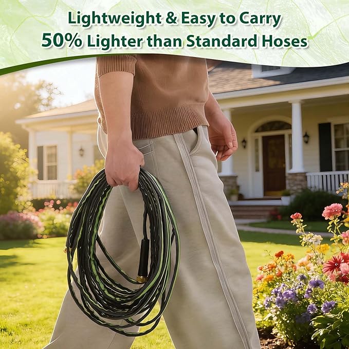 Aterr Garden Hose 50ft, Lightweight Flexible Water Hose with 10 Pattern Nozzle, Durable Hose, Solid Aluminum Connectors, Leak-Resistant for Yard Lawn Car Washing, (Green)