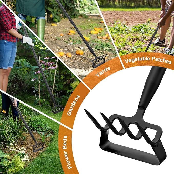 Garden Hoe with Cultivator Rake - Heavy Duty Stirrup Hoe Gardening Tool,Sharp Blade,82 Inch Adjustable Long Handle,Weed Grub Hoes for Fast Weeding,Grass Weeder Remover,Cultivating