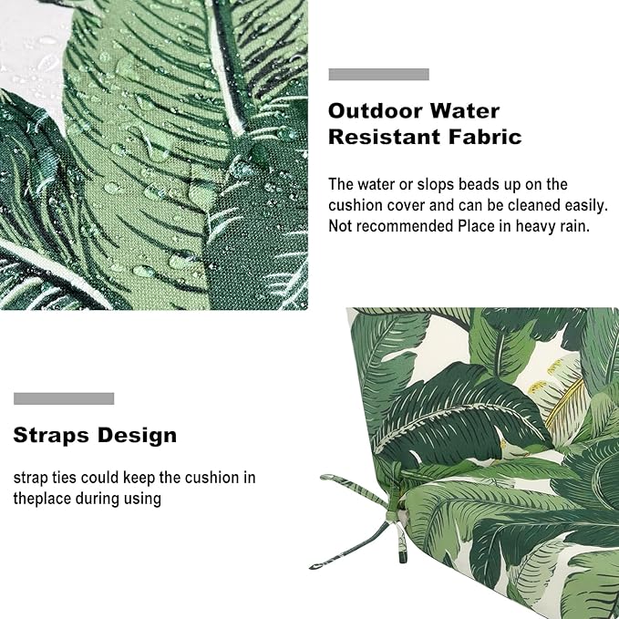 DYTXIII Outdoor High Back Chair Cushions Set of 2, 44"x22" Water Repellent Patio Seat Cushions with Elastic Sponge, All Weather Chair Pads for Rocking, Dining, Patio Furniture - Swaying Palms Green