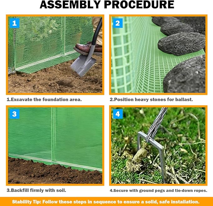 Hoop Greenhouse - Walk-in Greenhouse Kit for Outdoor Gardens, 4x8 FT with Reinforced Frame & PE Cover