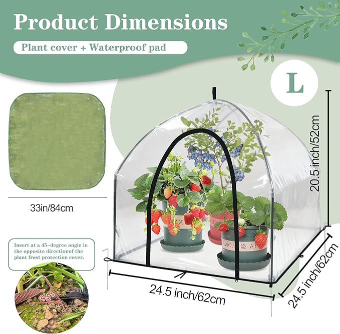 Portable Plant Cover Tent with Waterproof Base for Garden Indoor/Outdoor Tabletop Mini Greenhouse for Seed Starting Humidity Small Plants, Plant Protection from Animal for Raised Bed(L-PVC - 2PCS)