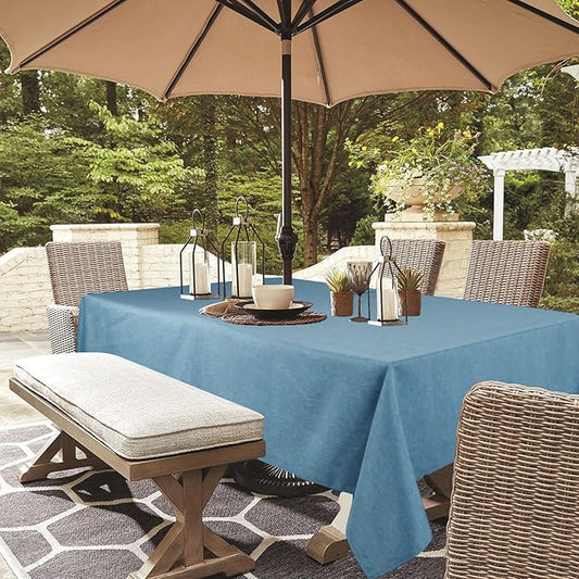 Outdoor Tablecloth Wrinkle-Free Stain Resistant Waterproof Polyester Fabric Table Cover with Zipper Umbrella Hole for Picnic/Party/Dinner/Patio Garden(60×84inch,Zippered,Water Blue)