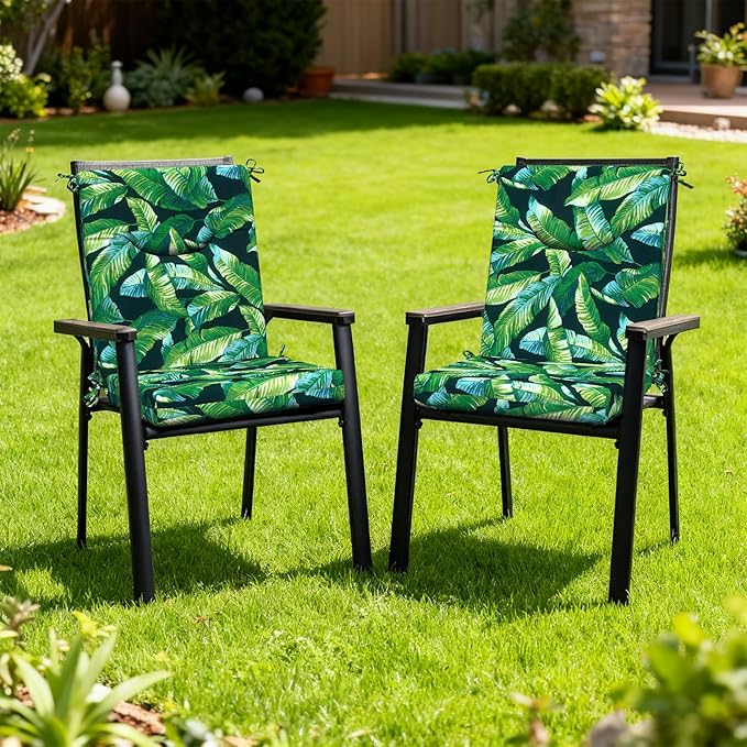 DYTXIII Outdoor High Back Chair Cushions Set of 2, 44x20 in Water Repellent Patio Seat Cushions with Elastic Sponge, All Weather Cushions for Rocking, Dining Chairs, Patio Furniture - Hanalei Lagoon
