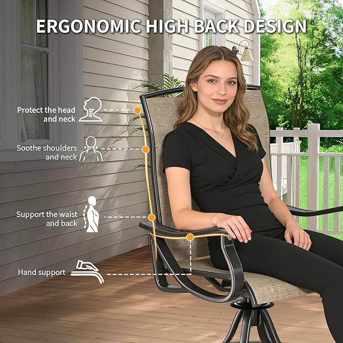 SHGJ&SOFT Patio Swivel Chairs, Waterproof Outdoor Dining Chairs with All-Weather Textilene Mesh for Deck, Garden, and Backyard (Brown5, 8PC)