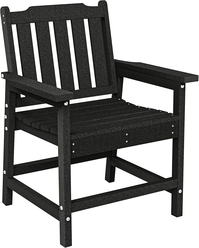 Outsunny All-Weather Patio Chair, HDPE Patio Dining Chair, Heavy Duty Wood-Like Outdoor Furniture for Garden, Backyard, Deck, Porch, Lawn, Black