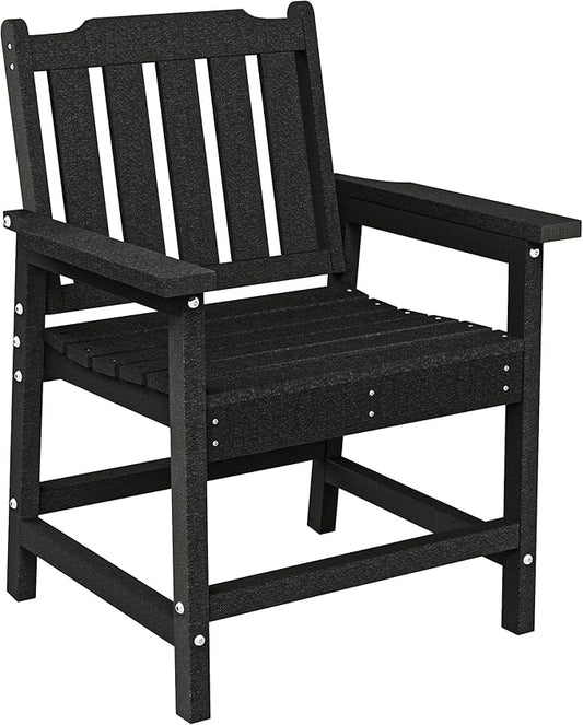 Outsunny All-Weather Patio Chair, HDPE Patio Dining Chair, Heavy Duty Wood-Like Outdoor Furniture for Garden, Backyard, Deck, Porch, Lawn, Black
