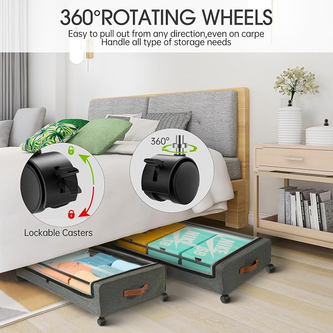 Yecaye Under Bed Storage with Wheels, 2Pack Under Bed Storage Containers, Underbed Shoe Storage Organizer, Rolling Under Bed Metal Drawers for Clothes, Blankets(30.71 x 16.93 x 6.69 in) (Pack of 2)
