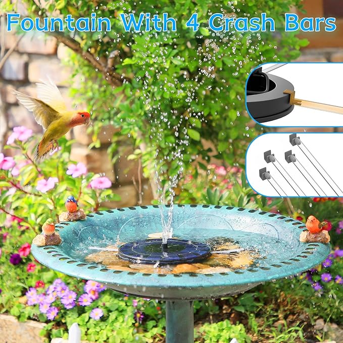AMZtime Solar Fountain, 2026 Upgraded Solar Water Fountains with 6 Nozzles, Free Standing Floating Solar Powered Water Fountain Pump for Bird Bath, Garden, Pool, Pond and Outdoor