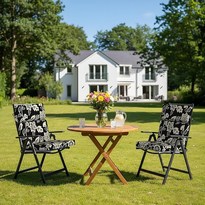 DYTXIII Outdoor High Back Chair Cushions Set of 2, 44"x22" Water Repellent Patio Seat Cushions with Elastic Sponge, All Weather Chair Pads for Rocking, Dining Chairs, Patio Furniture - Vines Black
