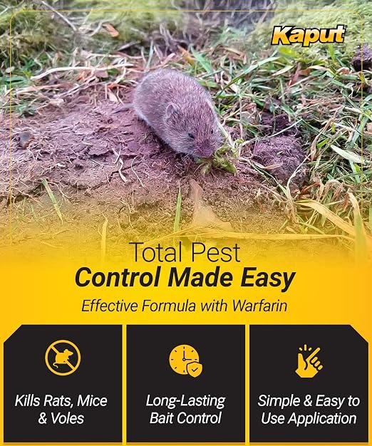 Kaput Rat & Mouse Bait- Effective Warfarin Formula for Rodent Control - Low Toxicity Rat Bait - Indoor & Near-Building Use, 150 Packets, 2 oz Each