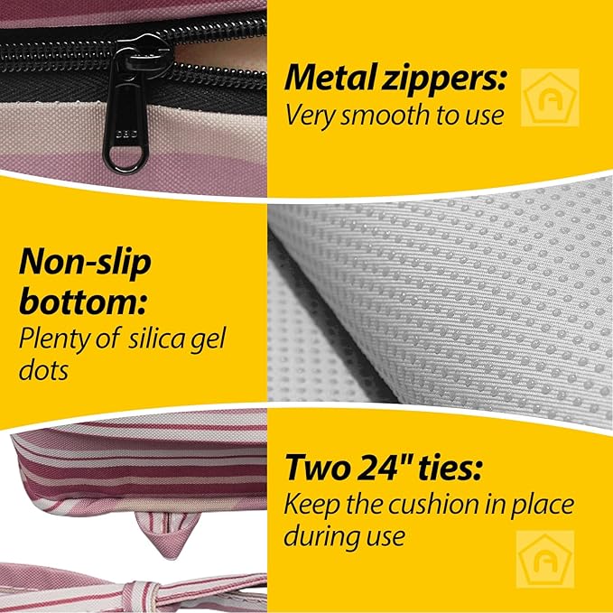 AAAAAcessories Outdoor Seat Cushions for Chairs, Waterproof, Fade-Resistant, 17" x 16" x 2", Patio Furniture Replacement Cushions, Set of 2, Dusty Rose Garden Stripe