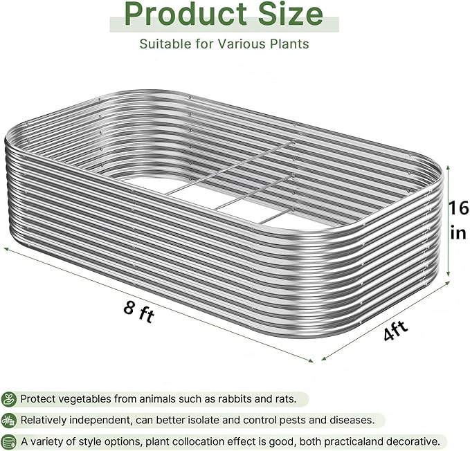 2pcs Tall 8x4ft Galvanized Raised Garden Bed Outdoor, Metal Raised Beds for Vegetables, Above Ground Garden Box for Flower, Steel Garden Bed for Gardening