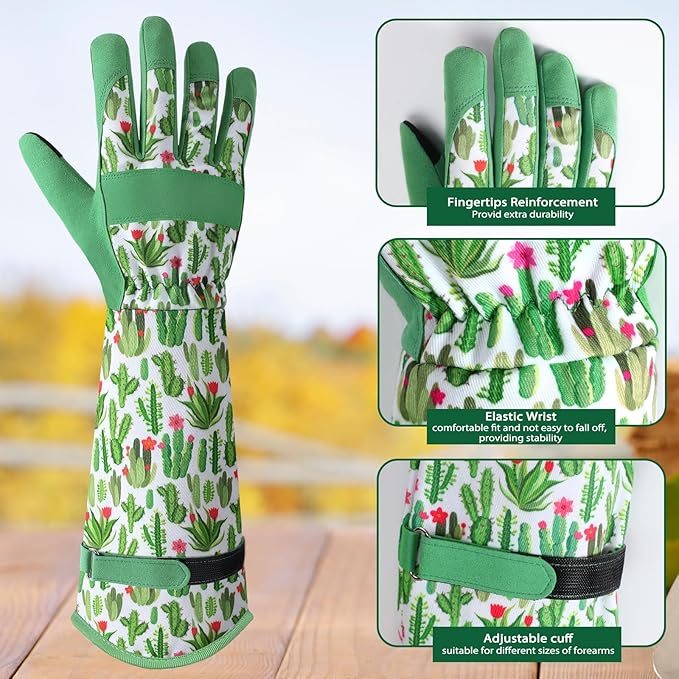 Trifabricy Gardening Gloves for Women, Leather Long Garden Gloves with Grip, Thorn-Proof Puncture-Resistant Work Gloves