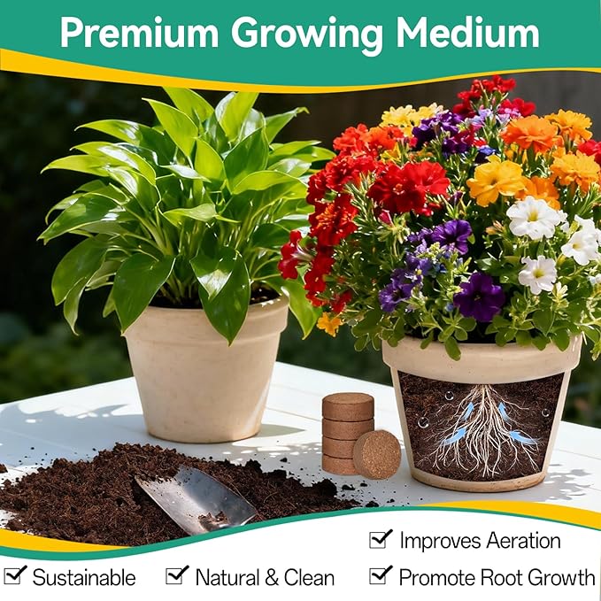 ZeeDix 100 Pcs (30mm) Compressed Coco Coir Fiber Potting Soil Seed Starters - Organic Coco Coir Pellet Fiber Soil for Planting Bonsai, Herbs, Plants, Flowers and Vegetables